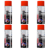 Six cans of Promatic high temperature red spray paint with red caps and temperature gauge design