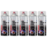 Five cans of Promatic high temperature spray paint clear with red caps and heat gauge design