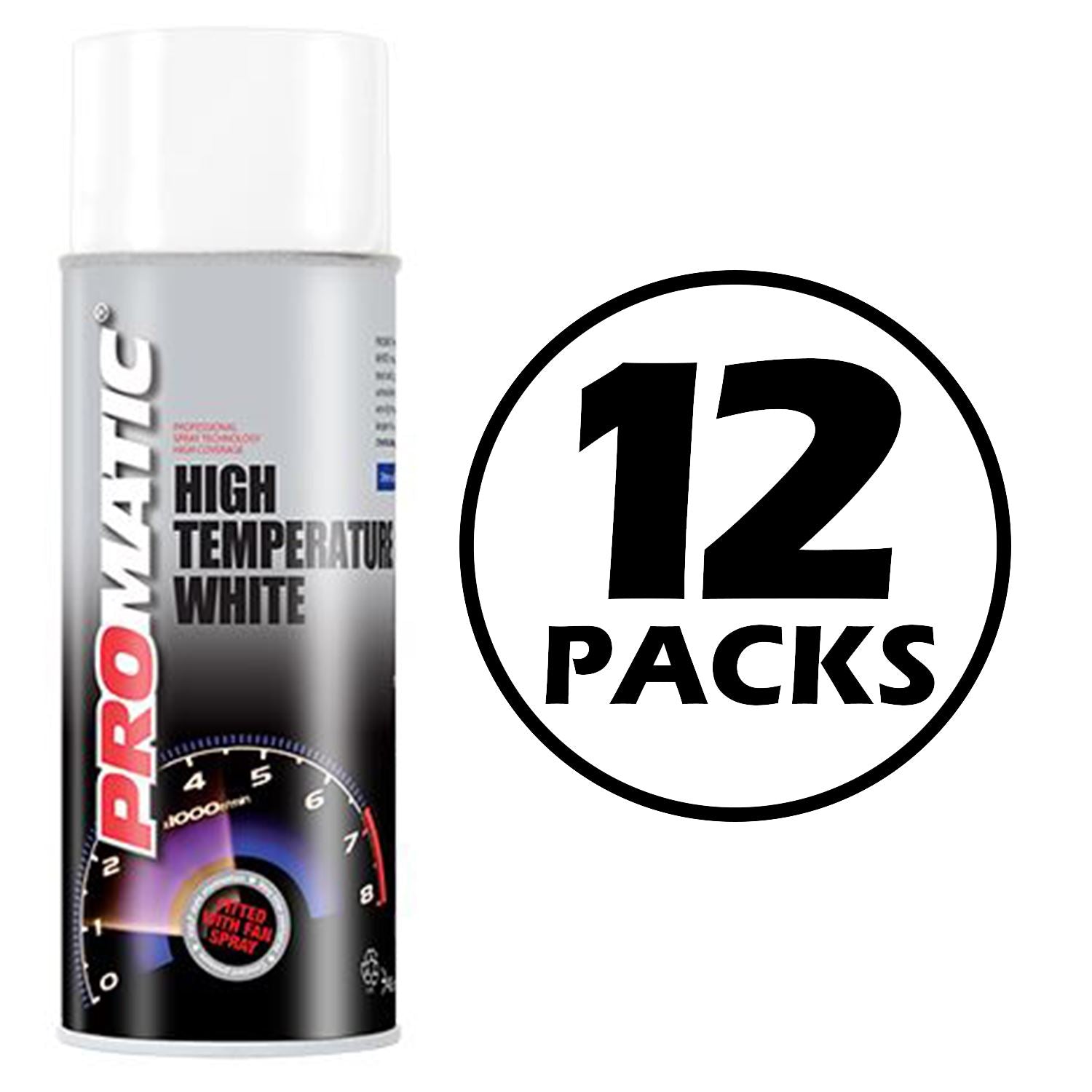 12X Promatic White High Temperature Spray Paint 400ml Spray Paint