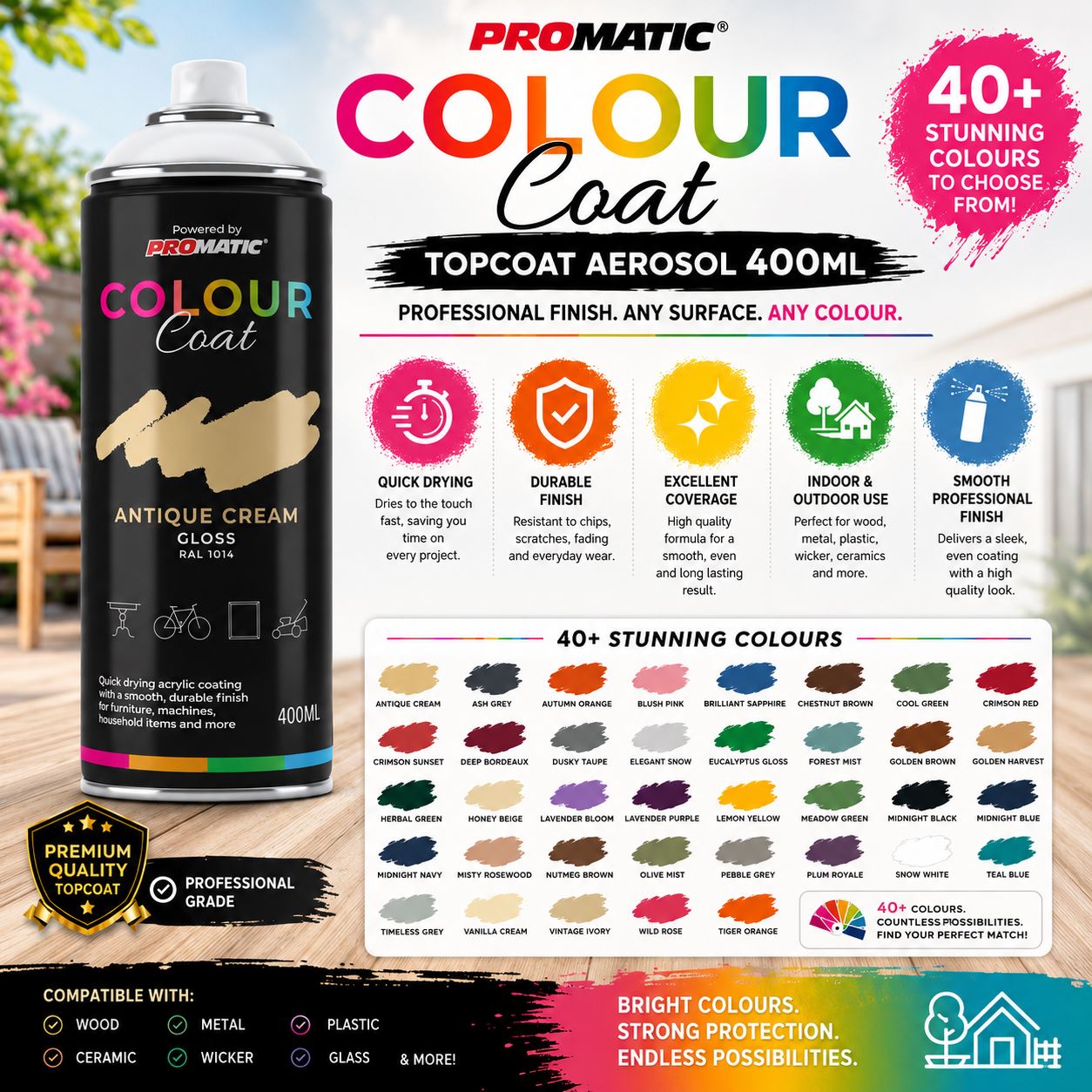 Colour Coat Antique Cream Gloss Spray Paint 400ml for professional finish with spray gun on any surface