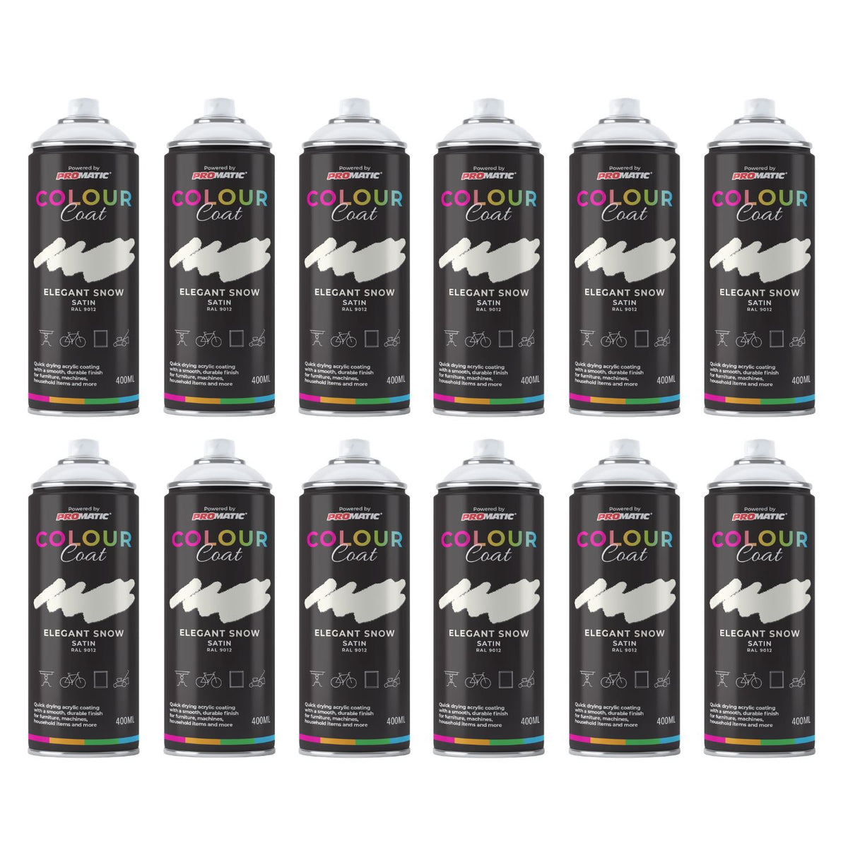 Pack of 12 Colour Coat Elegant Snow Spray Paint Cans for use with paint with spray gun