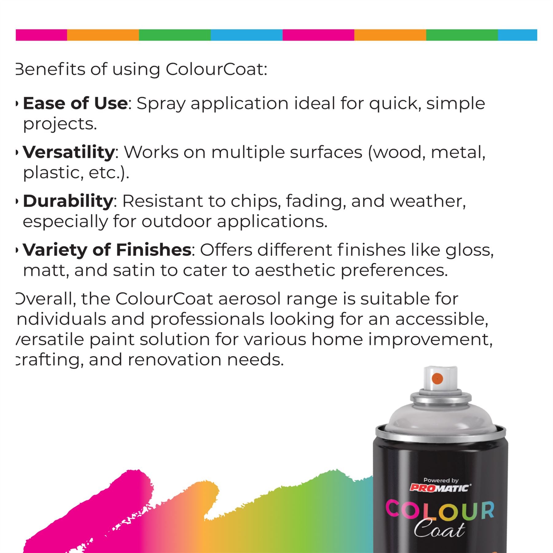 Colour Coat Spray Paint for versatile applications, ideal for use with paint with spray gun techniques