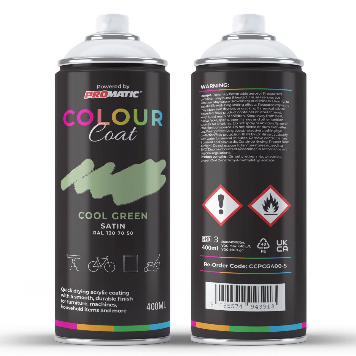 Colour Coat Cool Green Satin Spray Paint in 400ml Can for use with spray gun