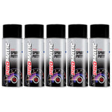 Five cans of Promatic spray putty paint 400ml with black caps and speedometer graphic on label