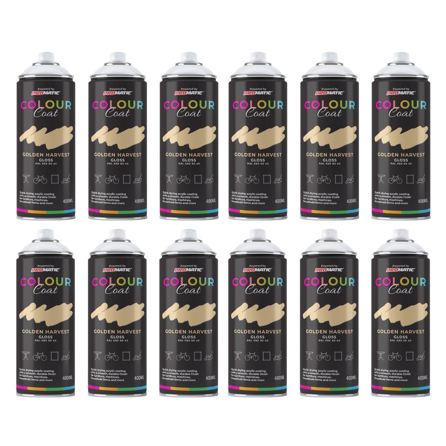 Set of Colour Coat Spray Paint Cans in Golden Harvest with unique colours for creative projects
