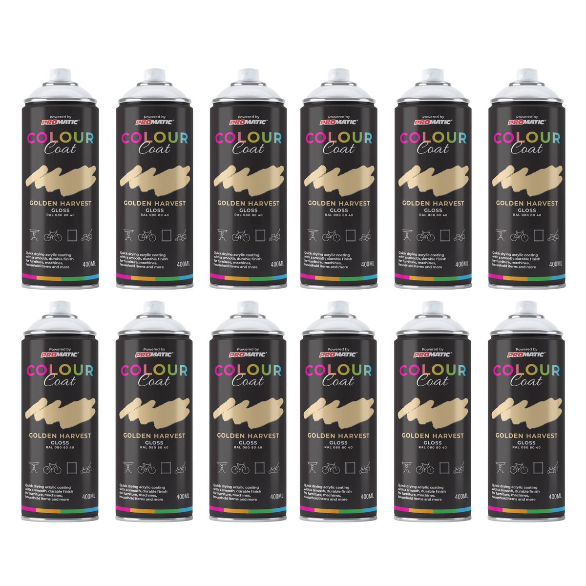 Set of Colour Coat Spray Paint Cans in Golden Harvest with unique colours for creative projects