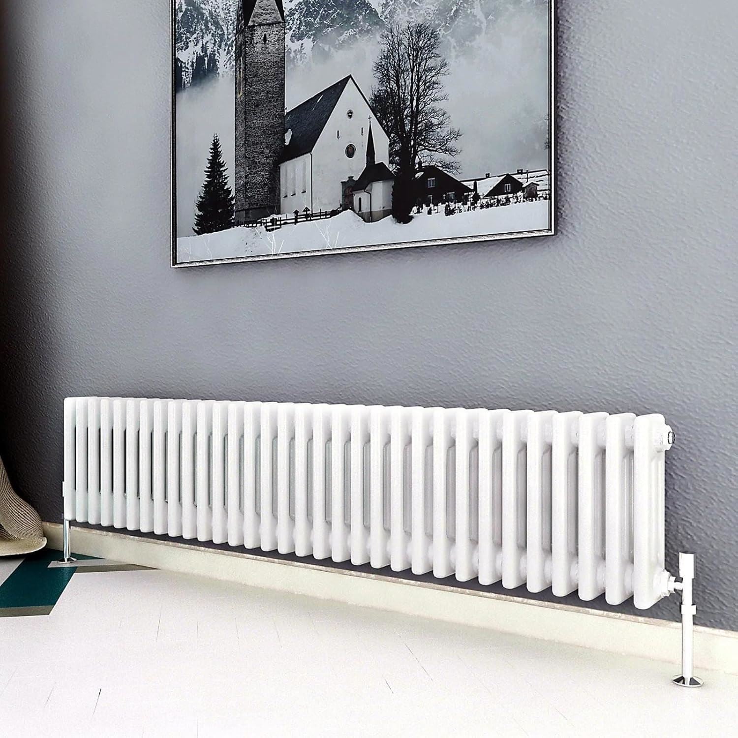 Radiator enamel white paint applying on a stylish white radiator in a modern interior setting