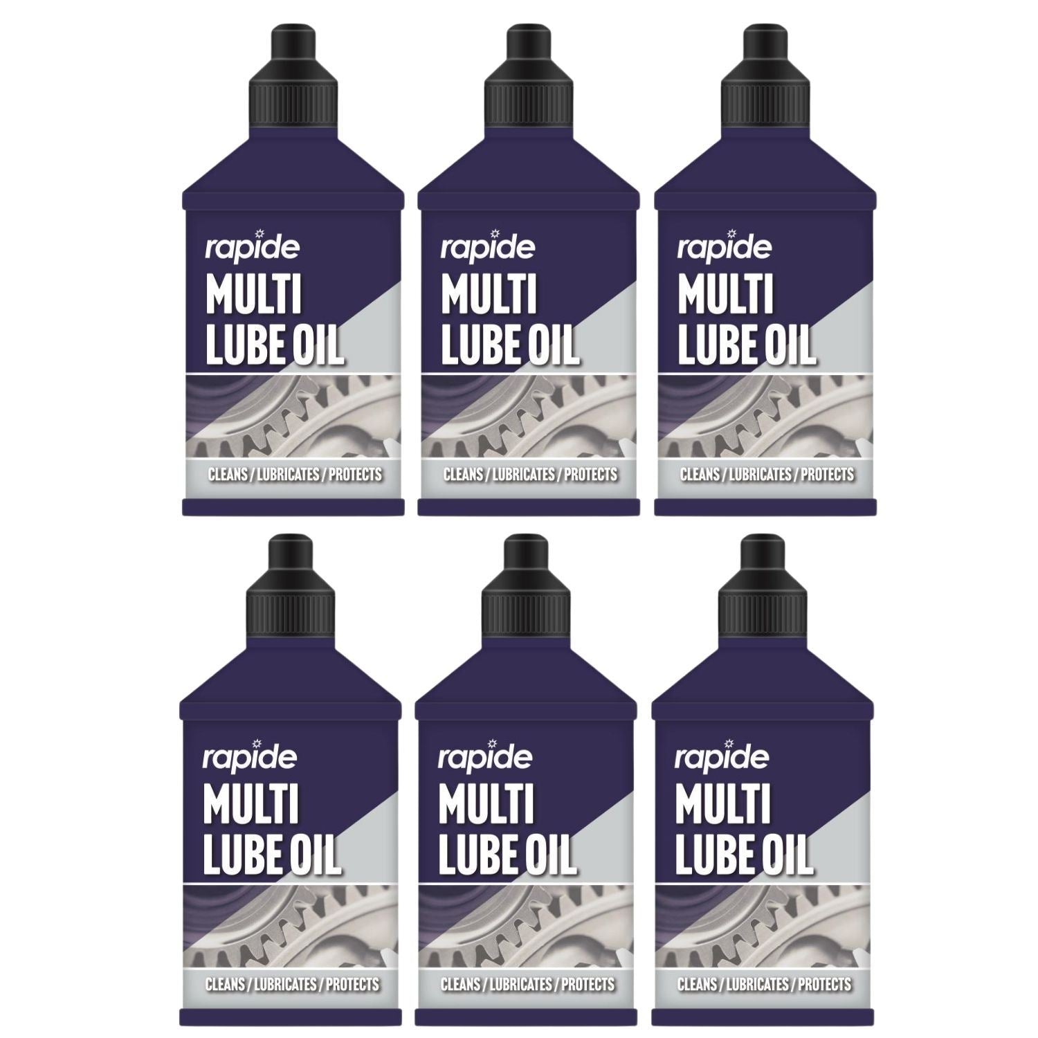 Six bottles of Rapide Multi Lube Oil for effective cleaning, lubricating and protecting as an oil lubricant