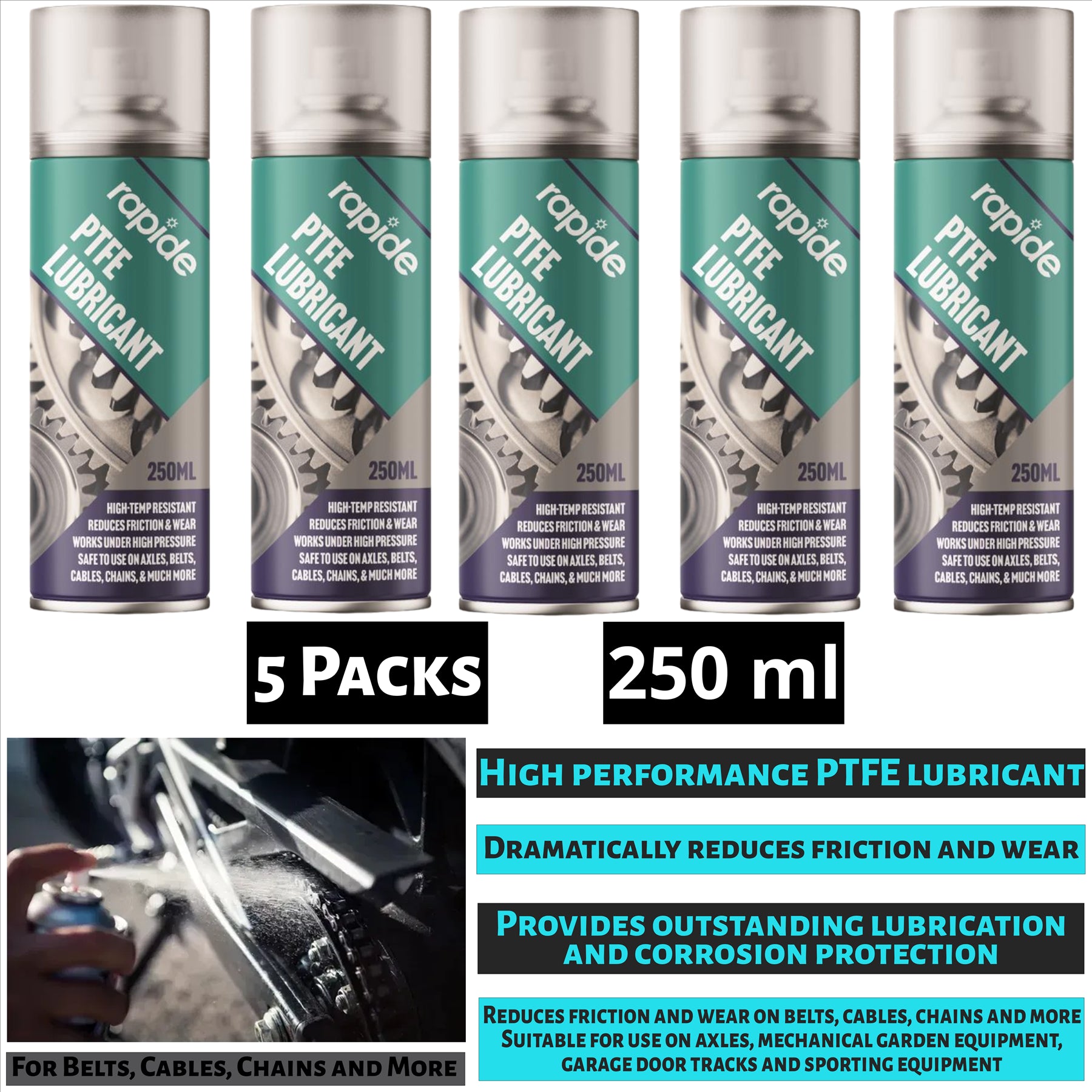 5X Rapide PTFE Lubricant Spray 250ml Spray Paint