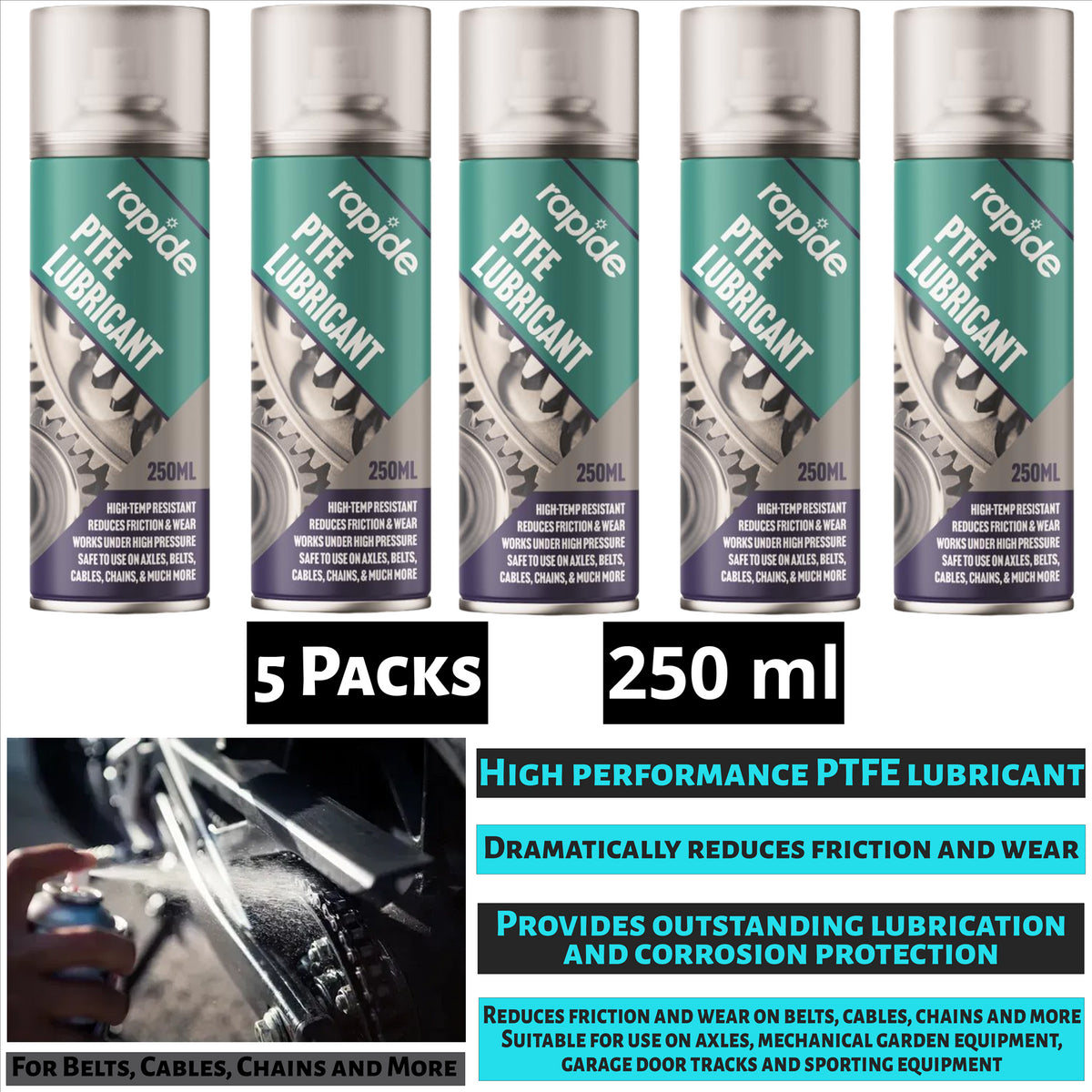 5X Rapide PTFE Lubricant Spray 250ml Spray Paint