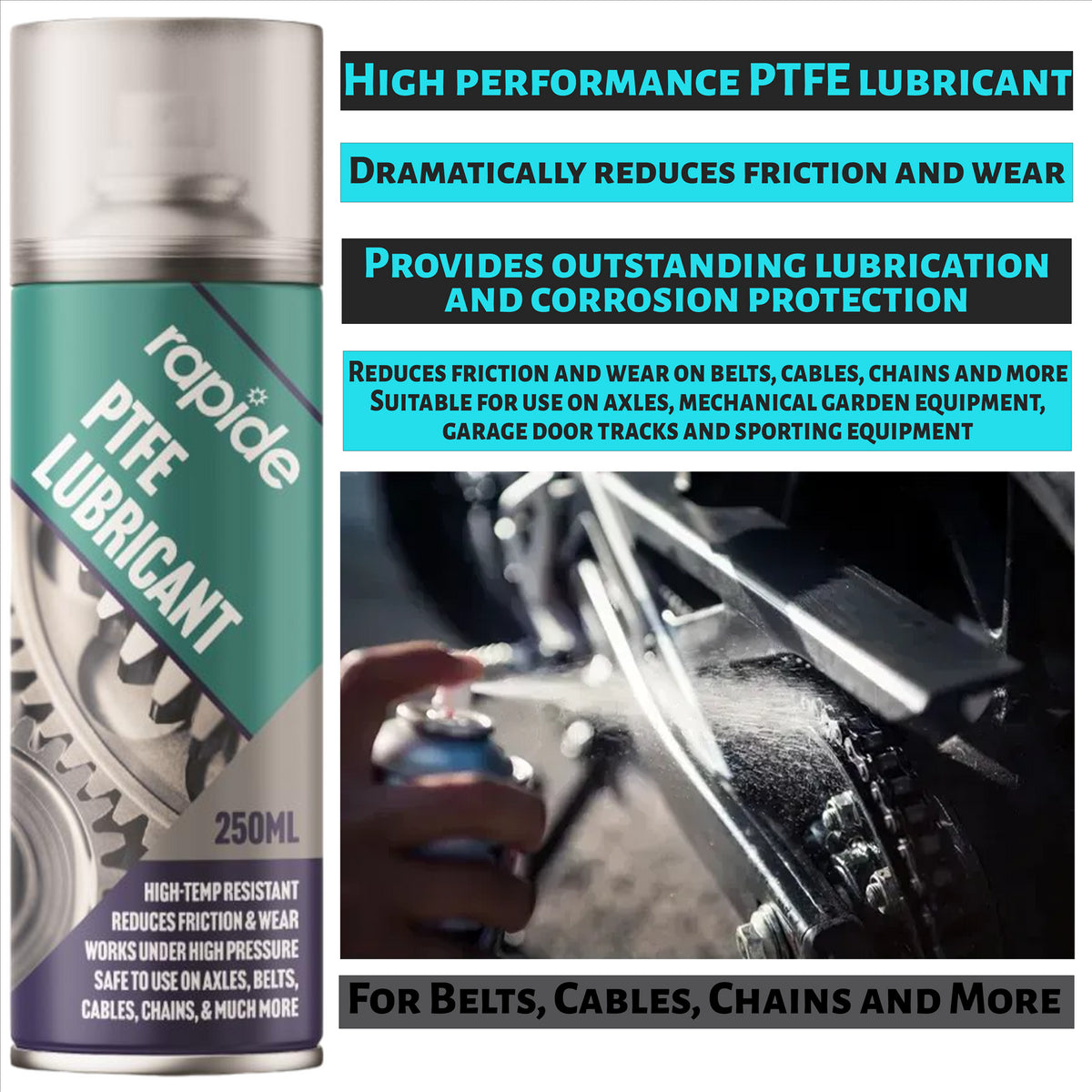 Rapide PTFE lubricant spray 250ml for outstanding lubrication and corrosion protection