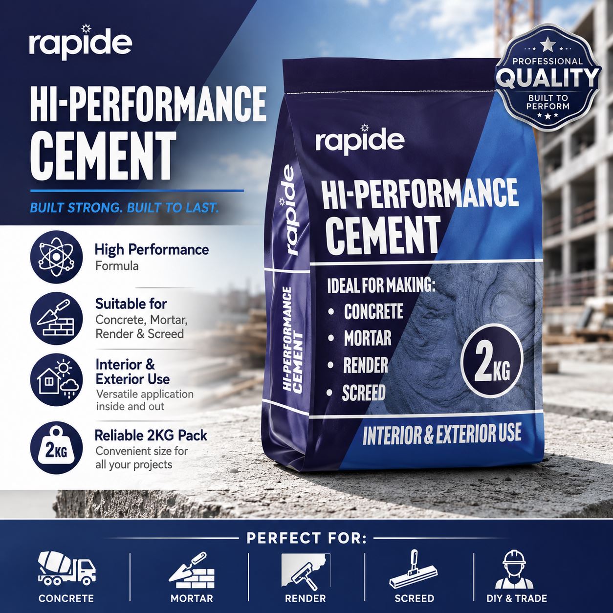 Rapide Hi-Performance 2kg Rapid Set Cement for concrete, mortar and render applications
