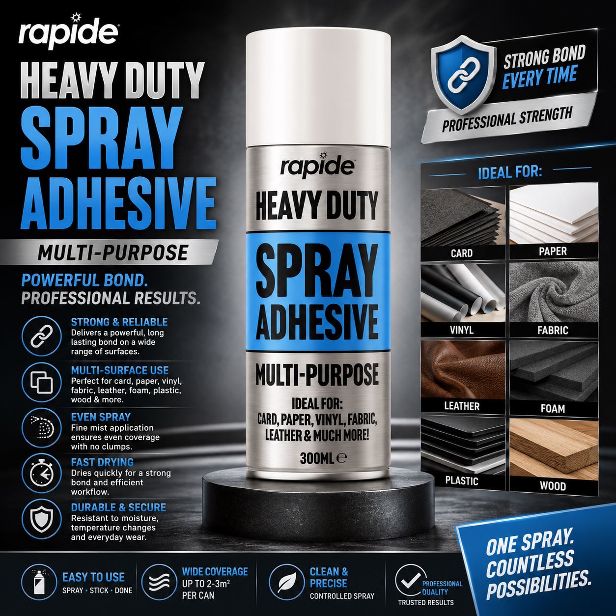 Rapide Heavy Duty Spray Adhesive Glue in 300ml Can for Multi-Purpose Bonding Applications