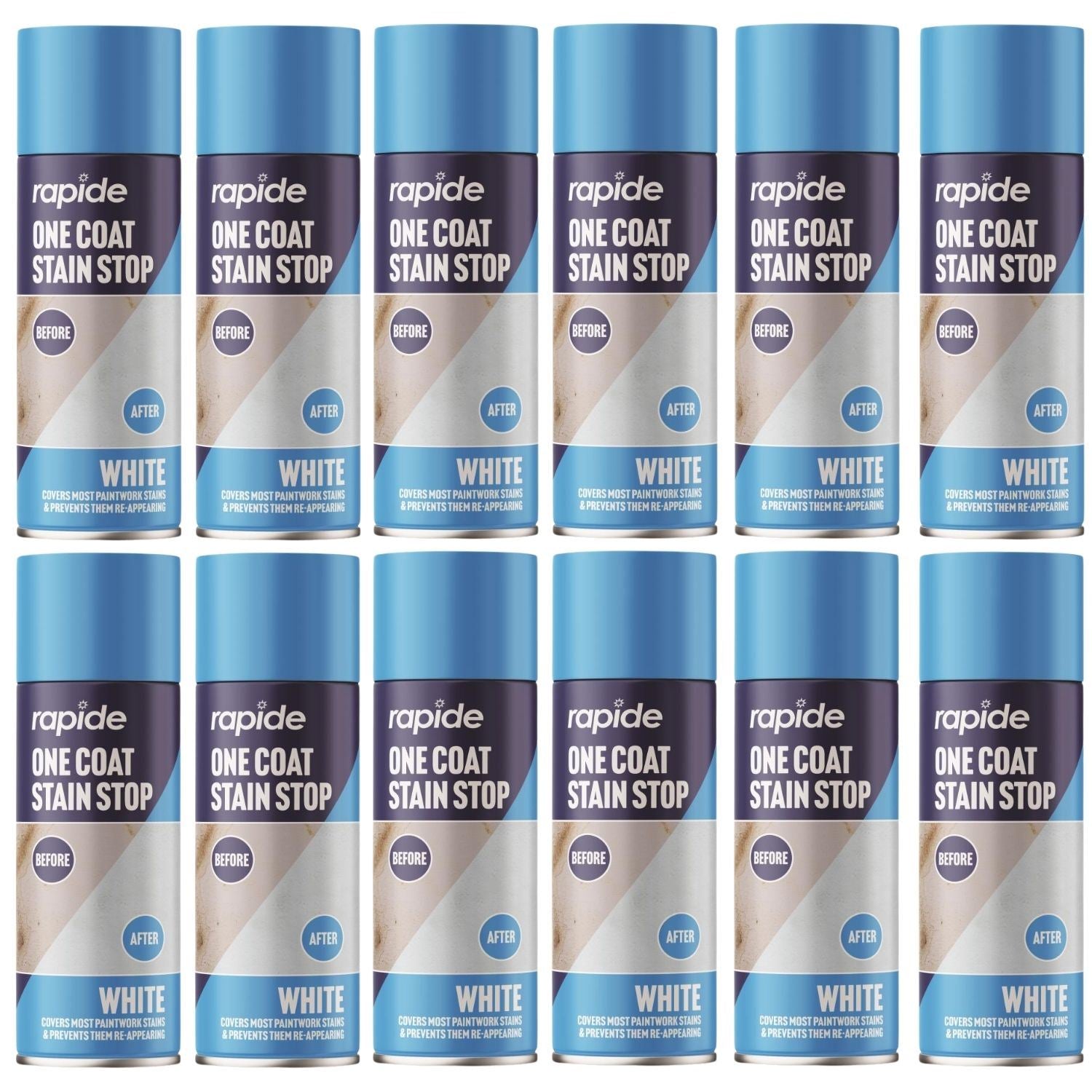 Rapide One Coat Stain Stop Spray Cans for Effective Stain Blocking Primer Paint in White