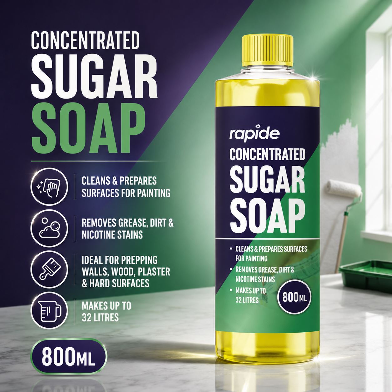 Rapide Concentrated Sugar Soap 800ml for cleaning and preparing surfaces before painting