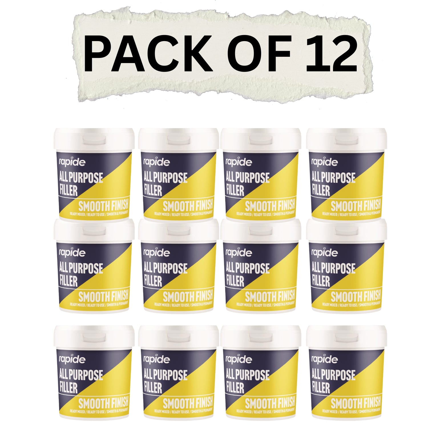 Pack of 12 Rapide all-purpose white wall filler for interior and exterior use with a smooth finish
