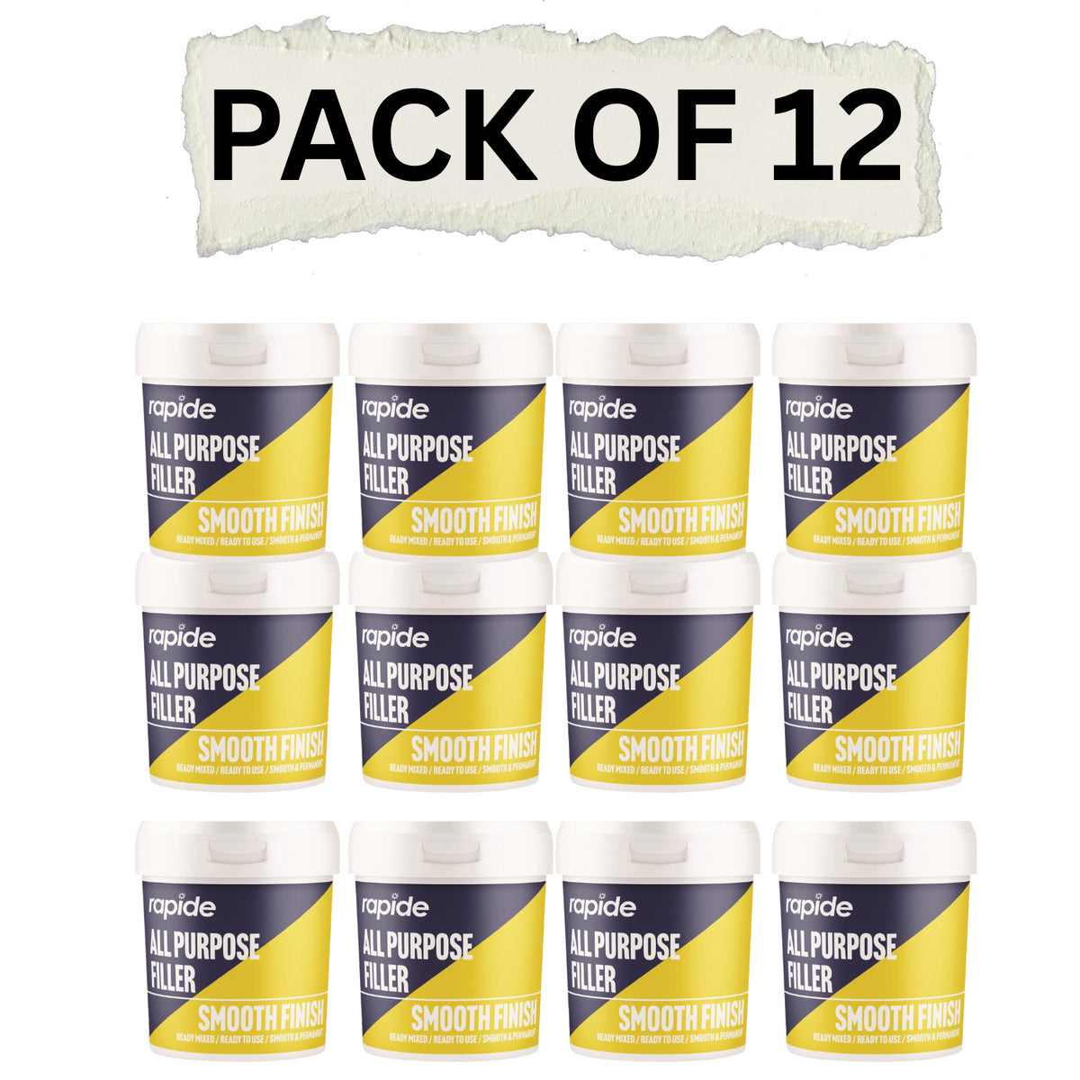 Pack of 12 Rapide all-purpose white wall filler for interior and exterior use with a smooth finish