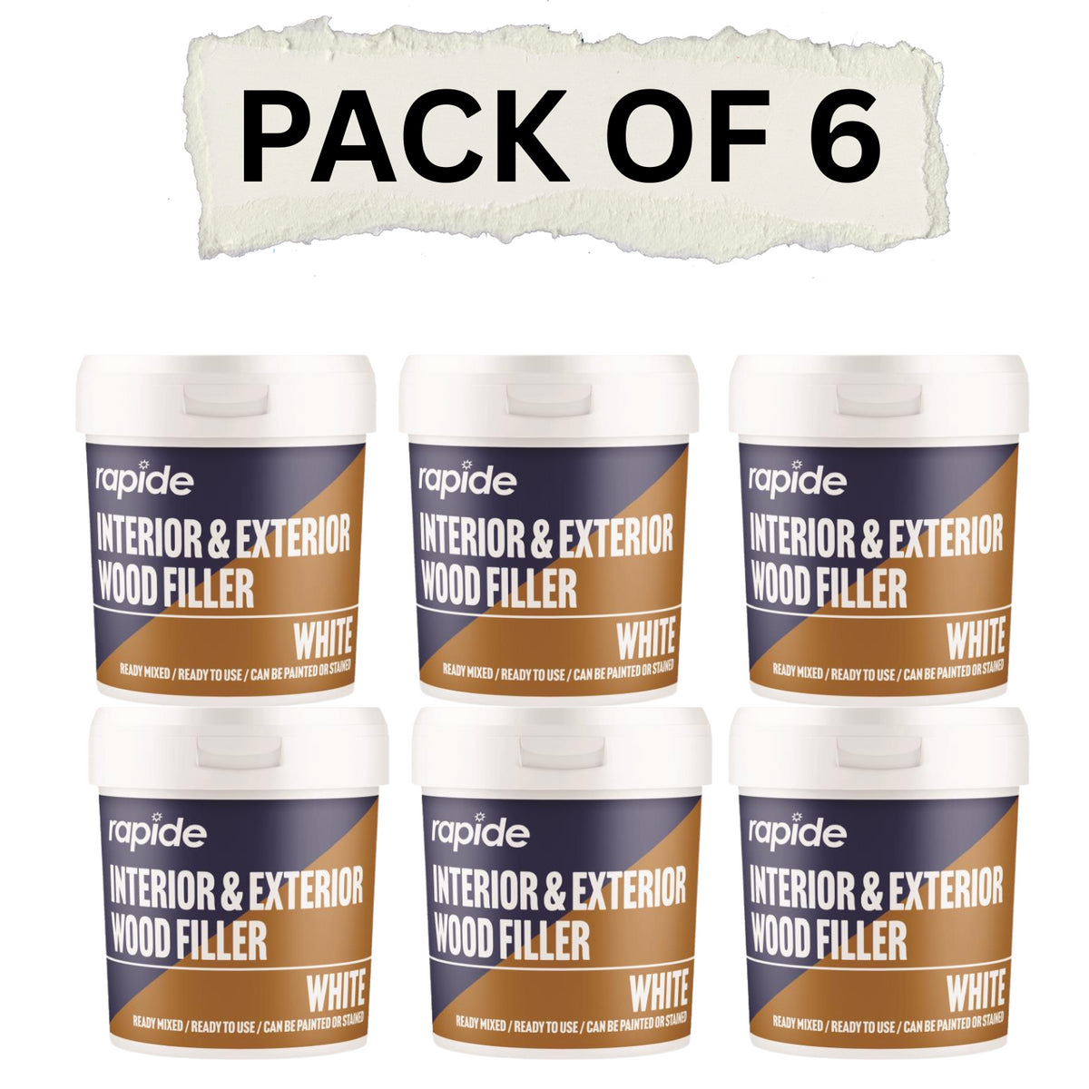 Rapide White Wood Filler Pack of 6 for Interior and Exterior Use, Ready Mixed for Easy Application