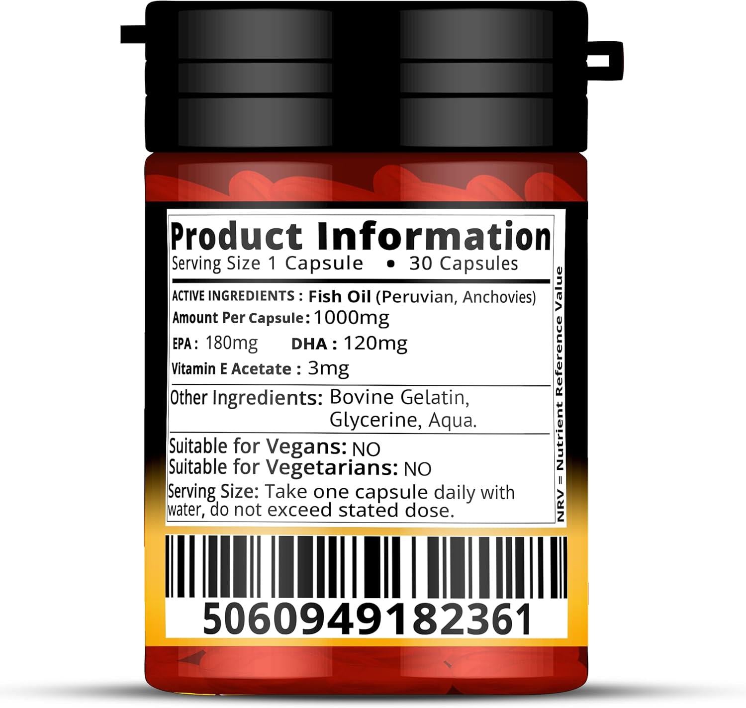 Red Label Health Omega 3 Fish Oil Capsules 1000mg bottle with 30 capsules for heart health support