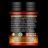 Red Label Health zinc citrate 50mg tablets in a black bottle with usage guidelines and Made in Britain label
