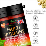 Red Label Health high strength multivitamins UK in a 360-tablet bottle for essential daily nutrition