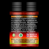 Red Label Health high strength multivitamins UK in a black bottle with usage guidelines and Made in Britain label