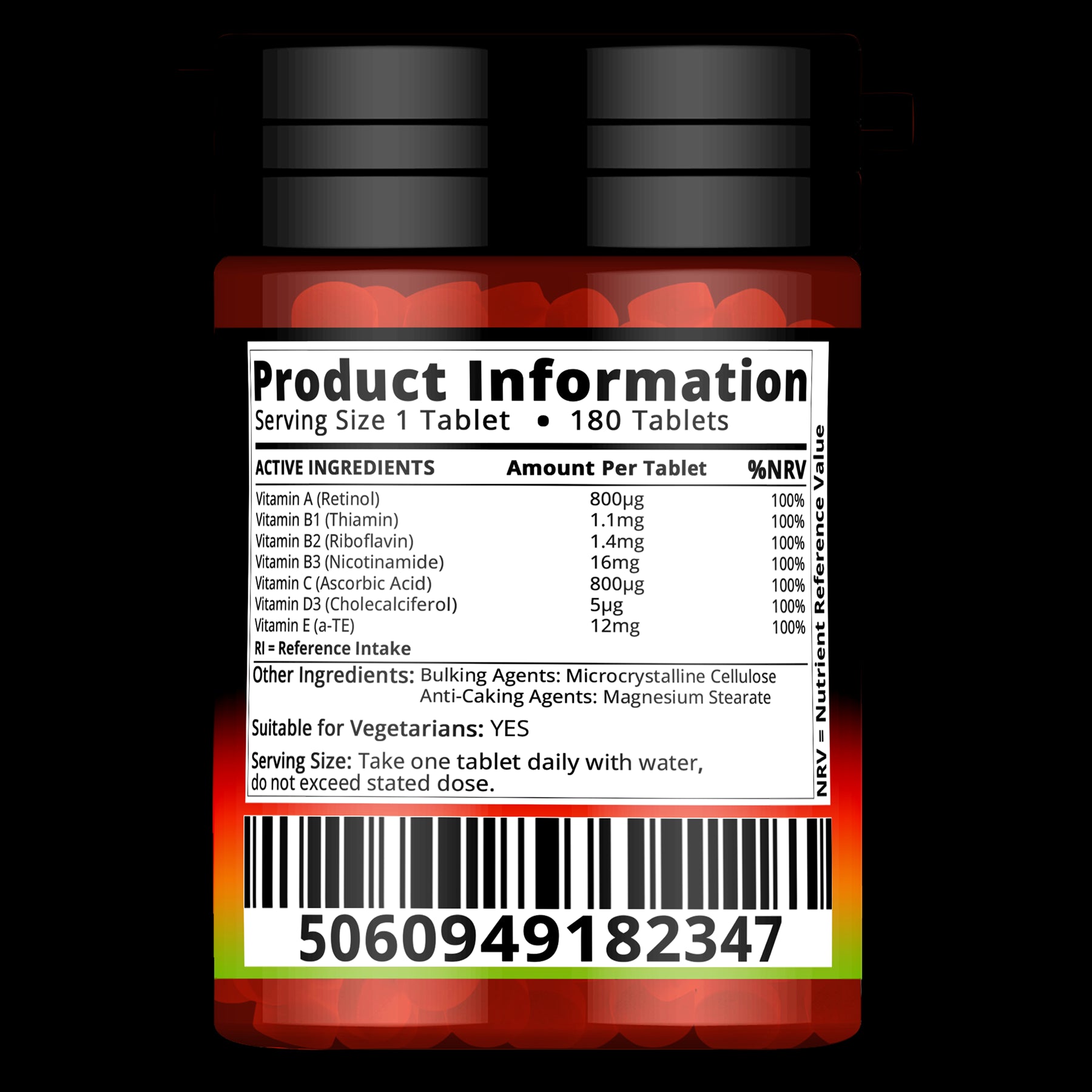 Red Label Health high strength multivitamins UK bottle with 180 tablets for daily nutritional support