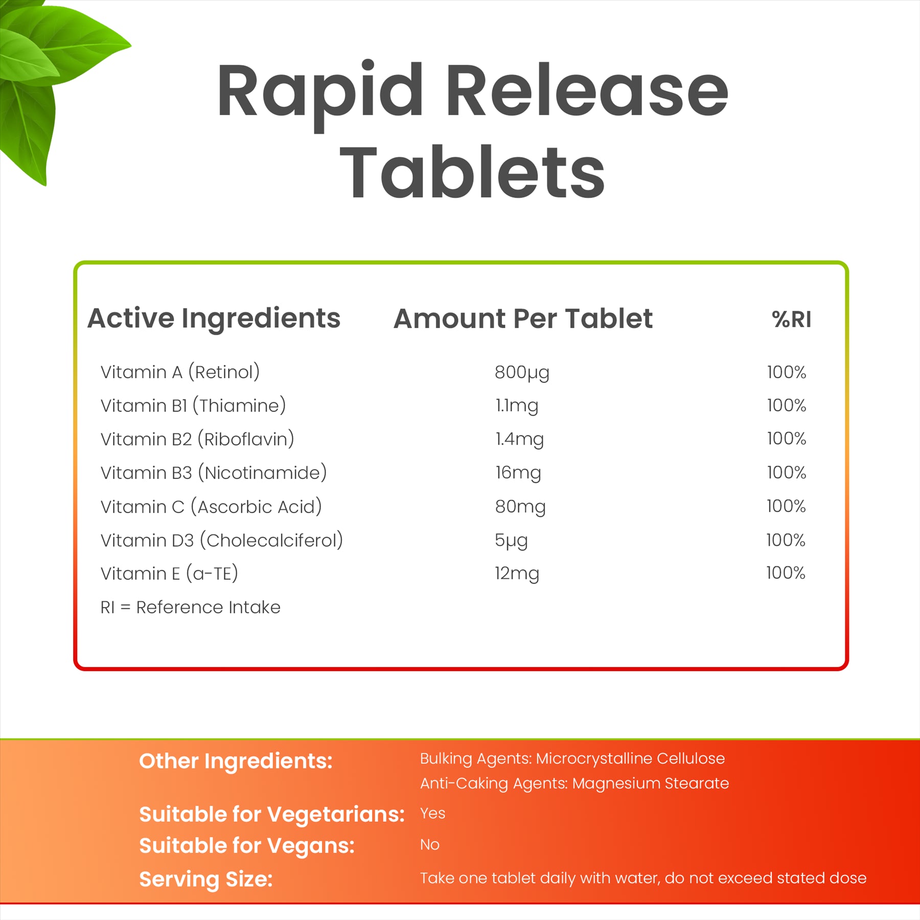 High strength multivitamins UK Rapid Release Tablets with essential vitamins for daily health support