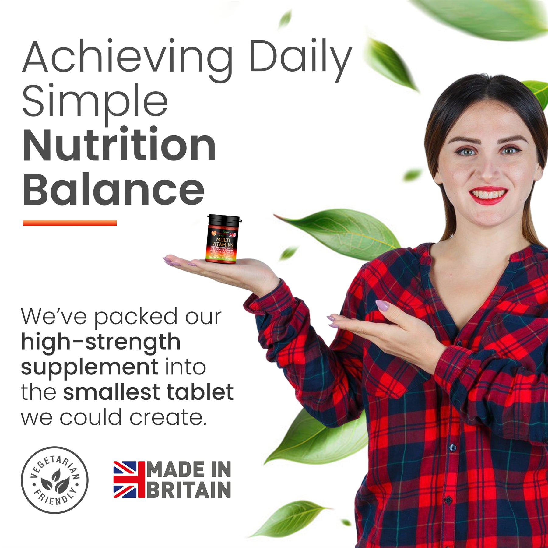 Red Label Health high strength multivitamins UK in small tablet form for daily nutrition balance