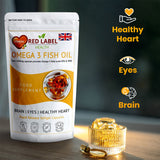 Red Label Health Omega 3 fish oil 1000mg capsules in softgel form for heart and brain health