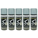 Five cans of Canbrush pale grey spray paint 400ml with anti-crack and petrol resistant formula