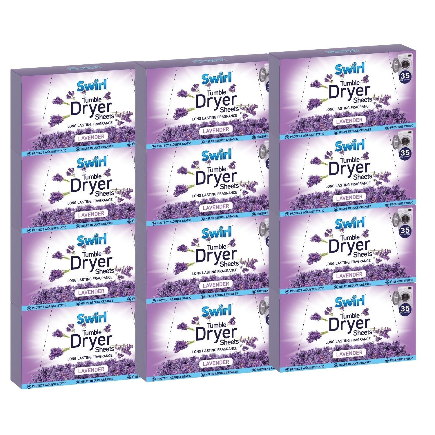 Swirl Tumble Dryer Sheets in Lavender scent for soft and fresh laundry, pack of 35 sheets