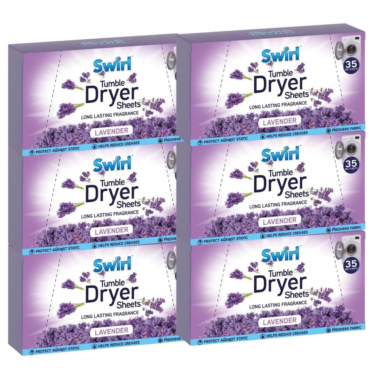 Swirl Tumble Dryer Sheets with Lavender scent for long lasting fragrance and freshness