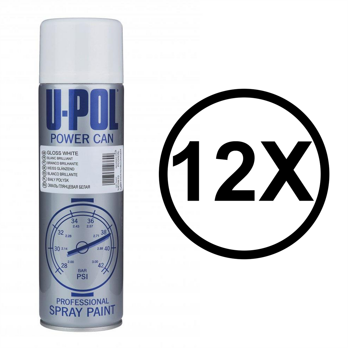 U-POL gloss white spray paint 500ml can with pressure gauge design for professional use