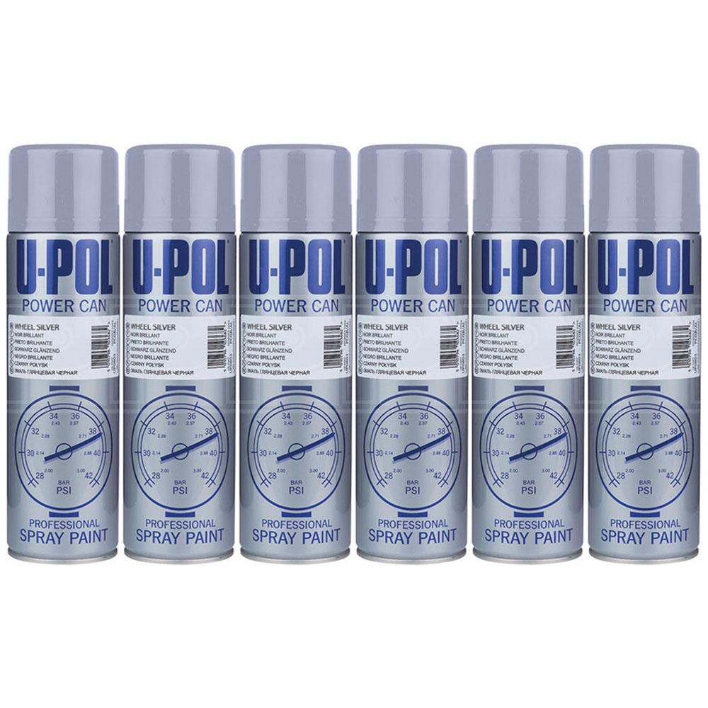 Six cans of U-POL silver wheel spray paint for professional automotive detailing