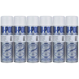 Set of six U-POL gloss white spray paint cans for professional use and DIY projects