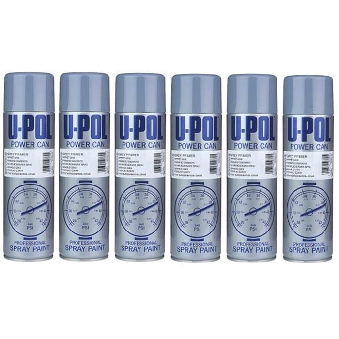 6X Upol Power Can Build Grey Primer Aerosol Spray 500ml Spray Paint