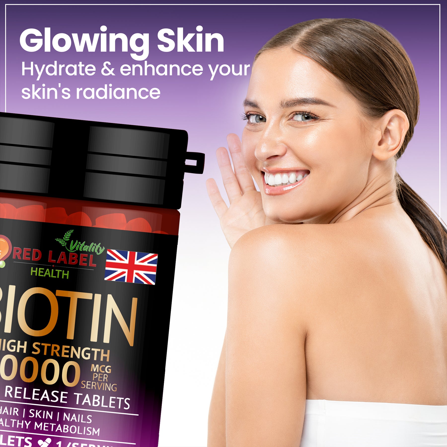 Red Label Health biotin high strength tablets for glowing skin and enhanced radiance