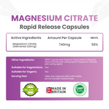 Red Label Health Magnesium Citrate 740mg capsules with rapid release for optimal absorption
