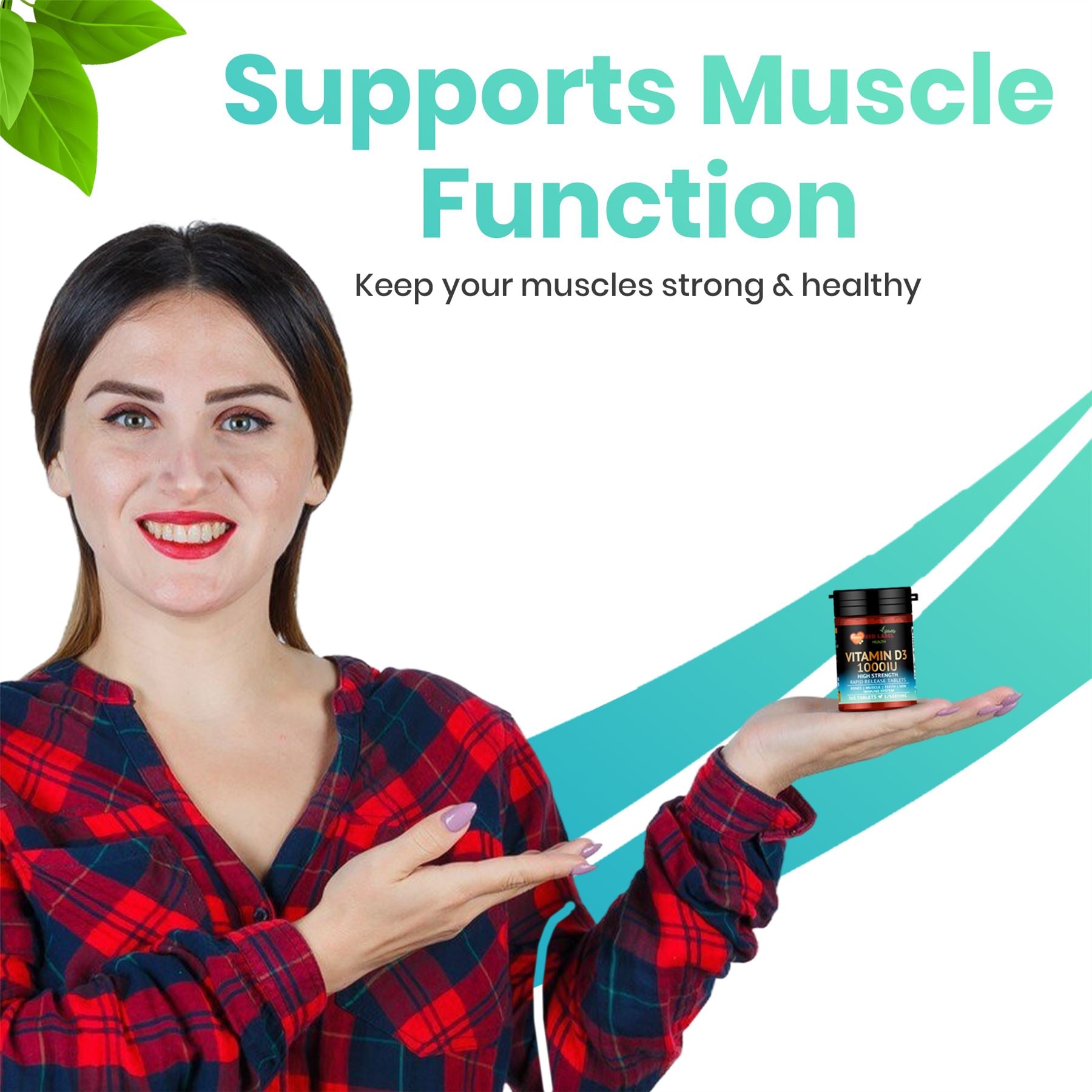 Red Label Health vitamin D3 1000IU tablets for supporting muscle function and health