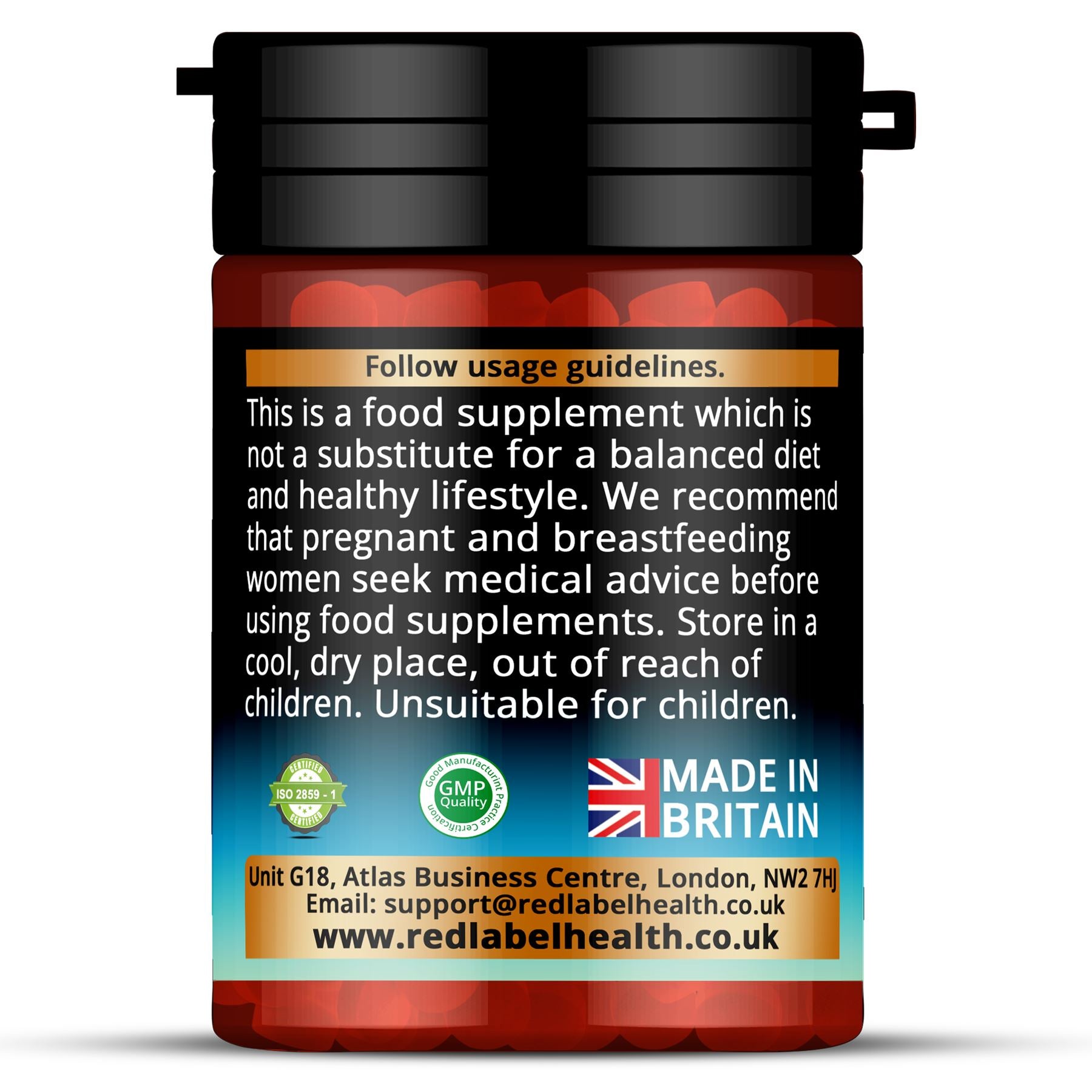 Red Label Health vitamin D3 1000IU tablets supplement bottle with clear usage guidelines