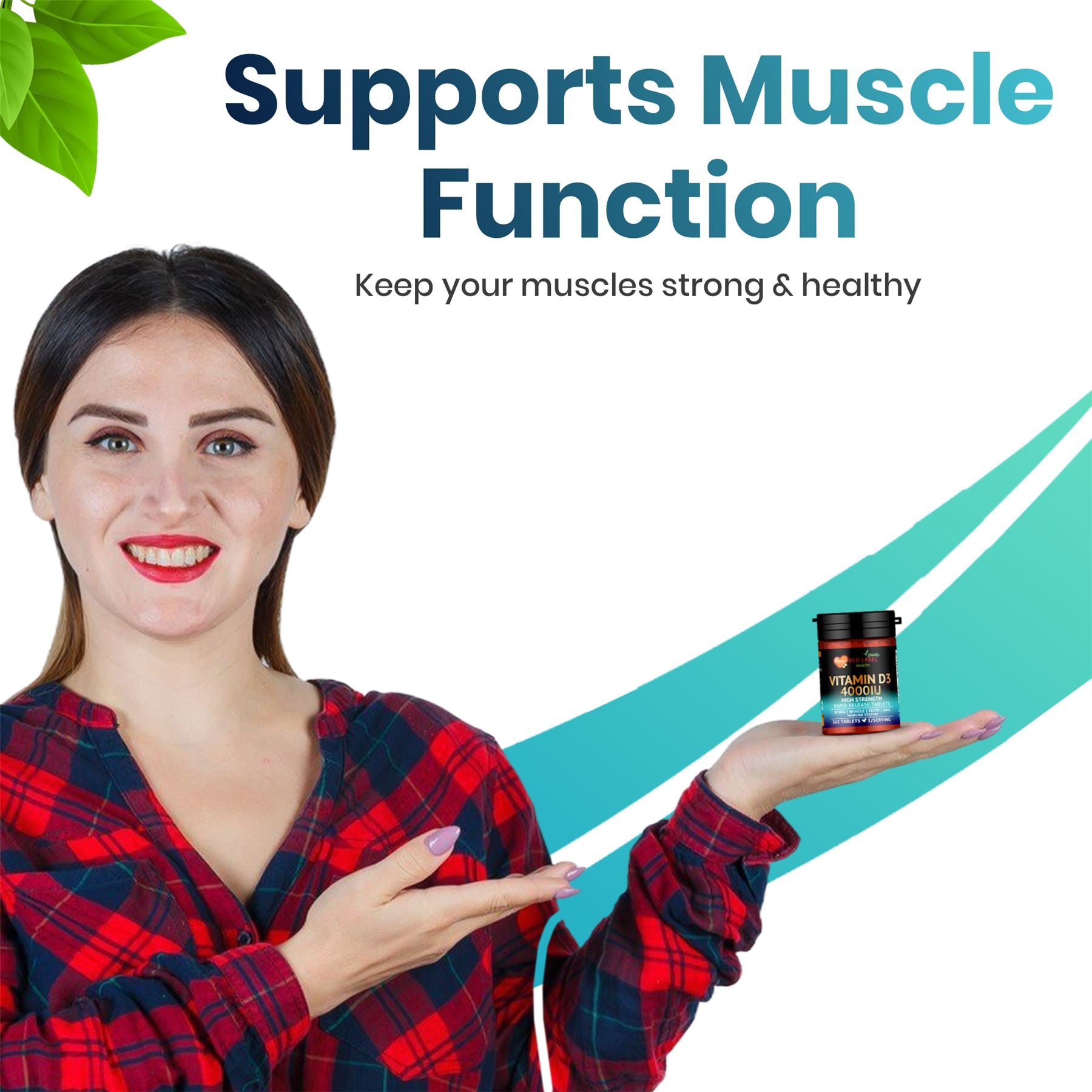 Red Label Health Vitamin D3 4000IU tablets for supporting muscle function and health