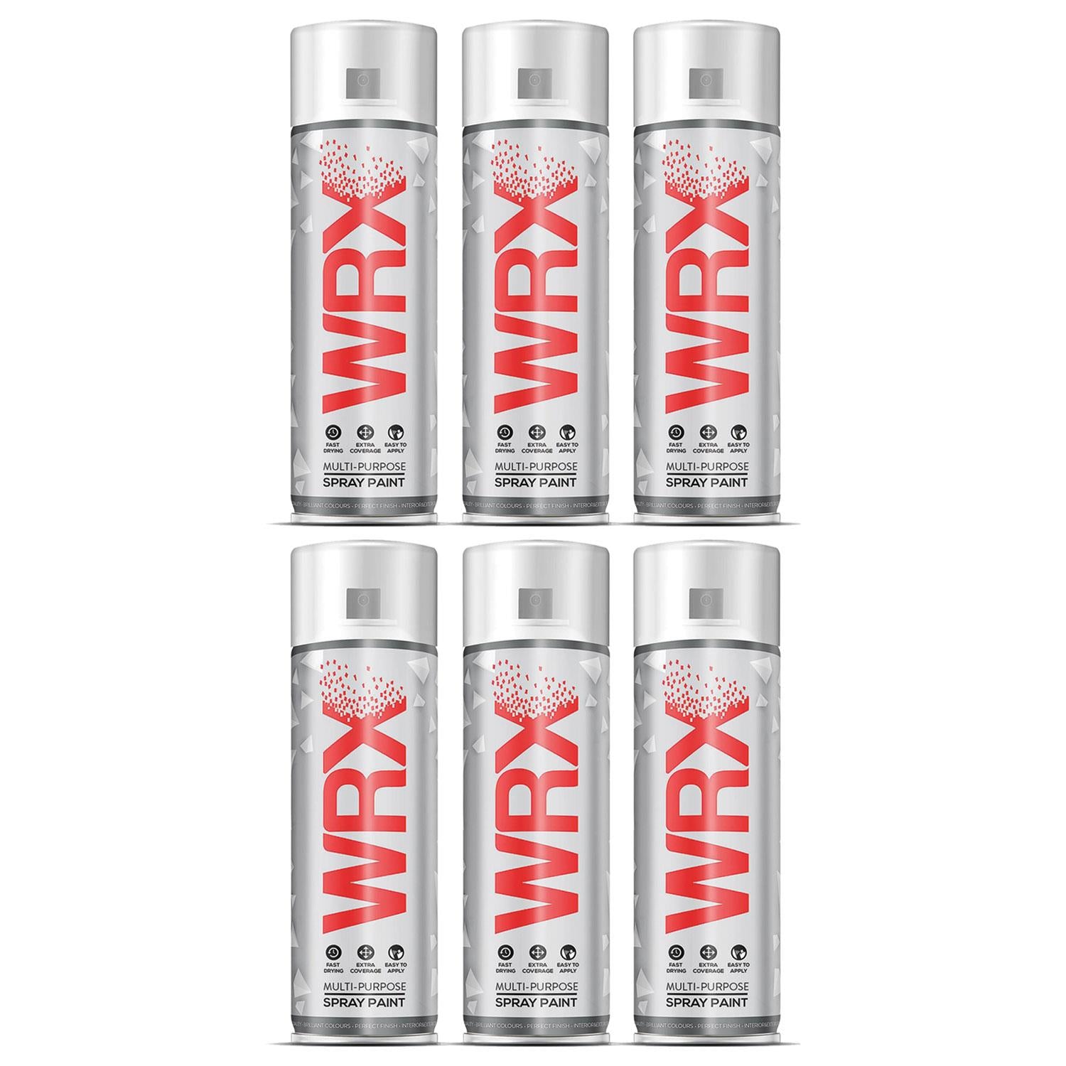 Set of six WRX copper spray paint cans in silver with red logo multi-purpose technical spray