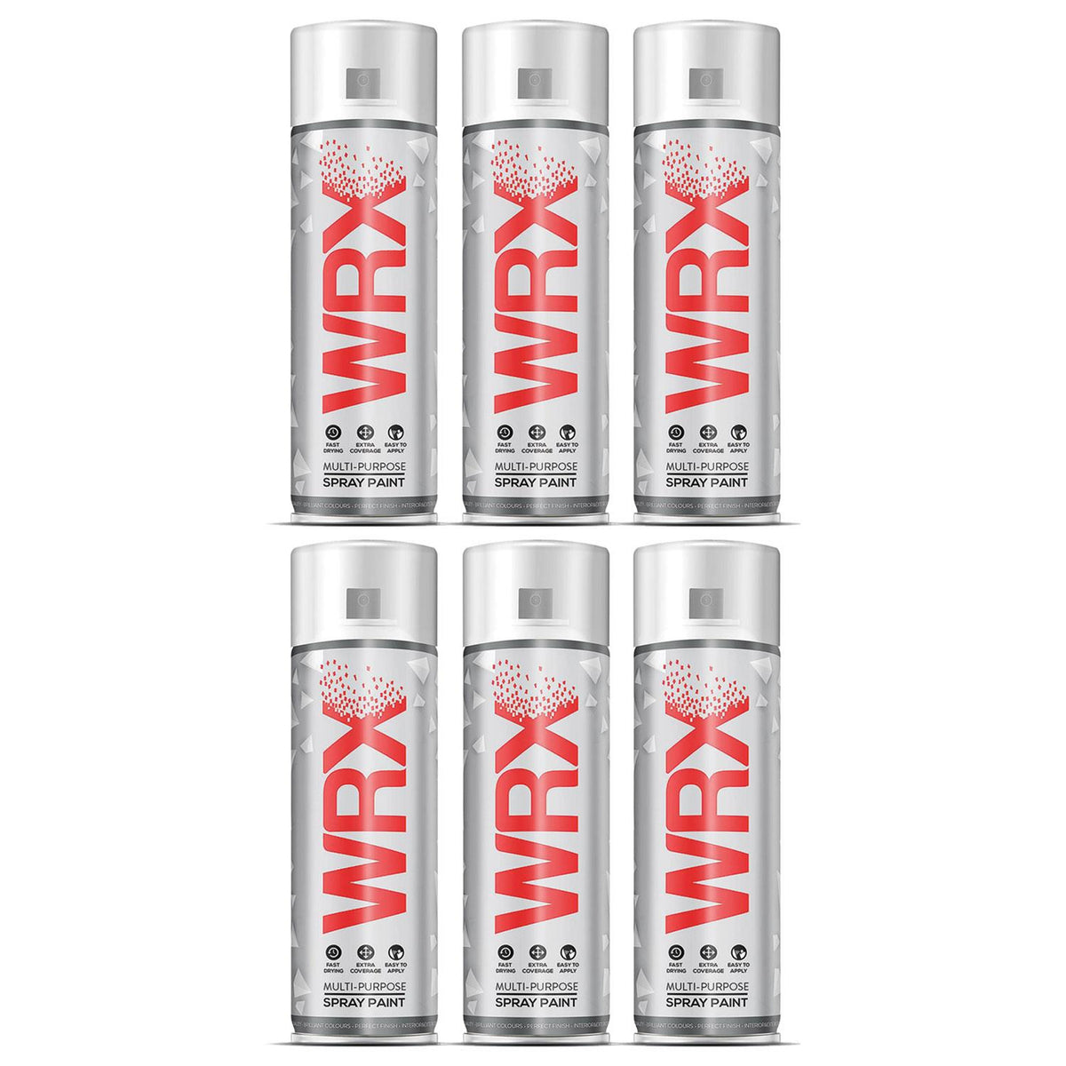 Set of six WRX copper spray paint cans in silver with red logo multi-purpose technical spray