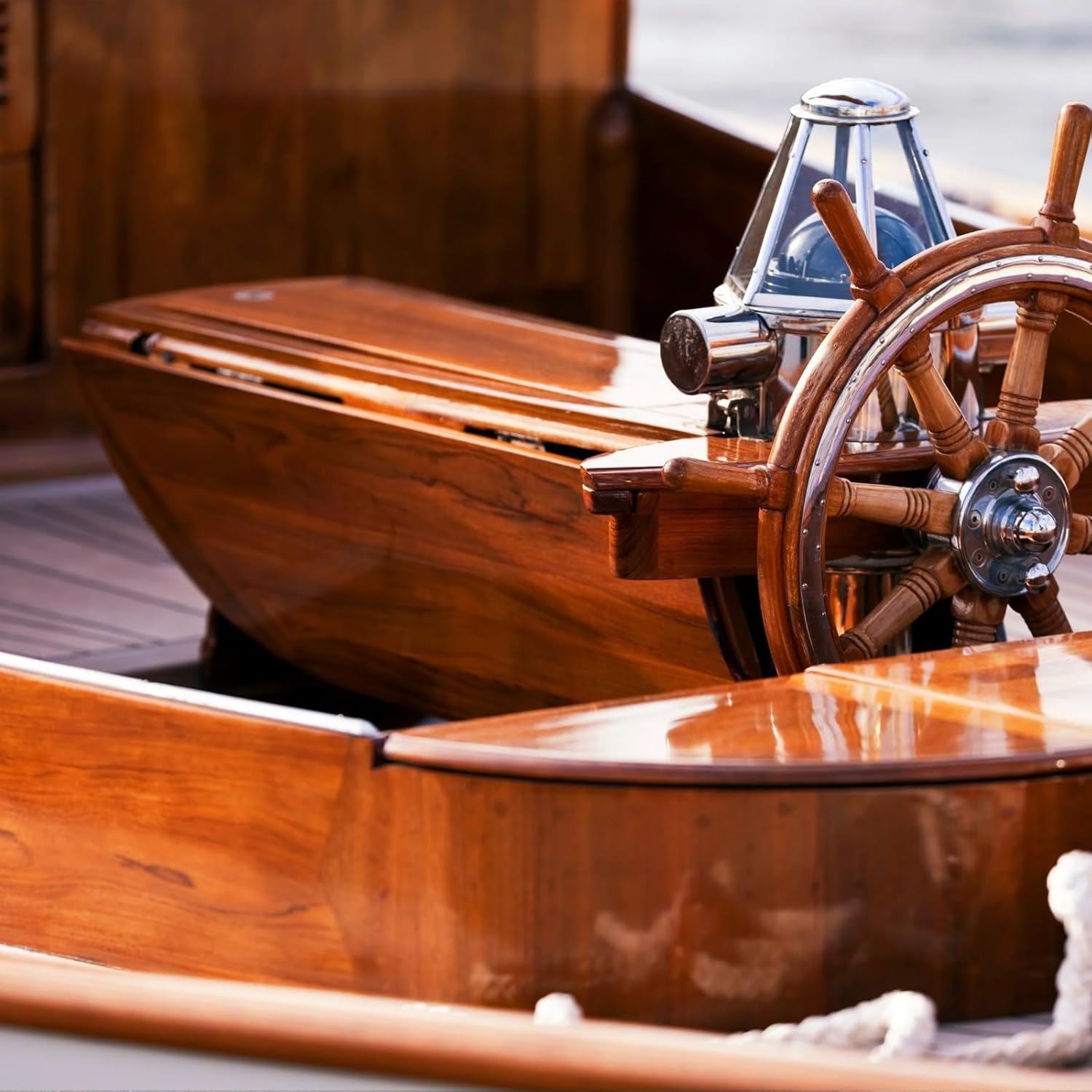 151 yacht varnish gloss 180ml applied to a polished wooden boat surface for a shiny finish